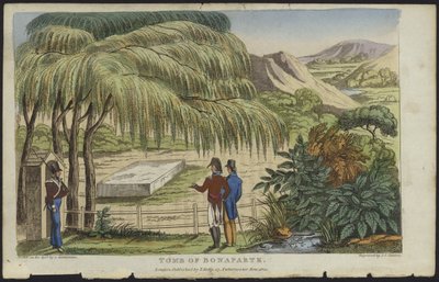 Het graf van Napoleon Bonaparte op Sint-Helena (kleurgravure) door English School