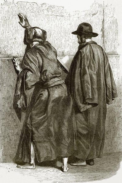 De klaagmuur - Joden bidden bij de muur van de tempel van Salomo door English School