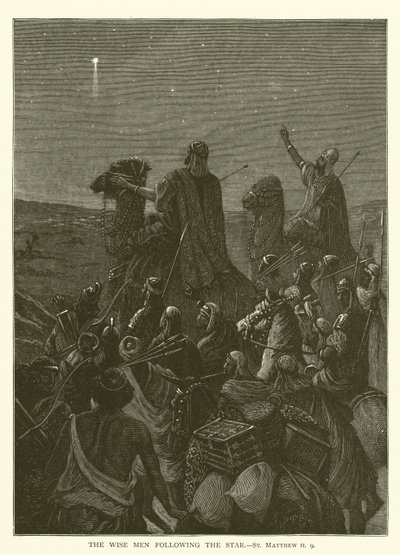 De wijzen die de ster volgen, Matteüs II, 9 (gravure) door English School