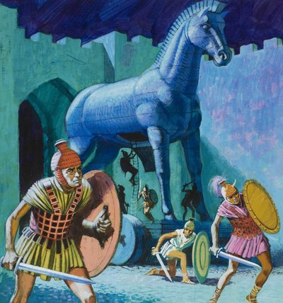 Het houten paard van Troje door English School