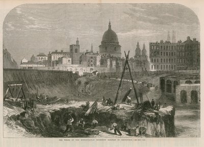 De werken van de Metropolitan Extension Railway in Smithfield door English School