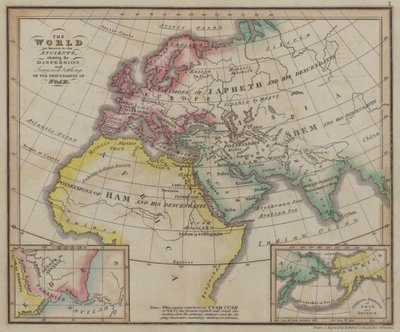 De wereld zoals bekend bij de Ouden, met de verspreiding en veronderstelde vestiging van de nakomelingen van Noach door English School