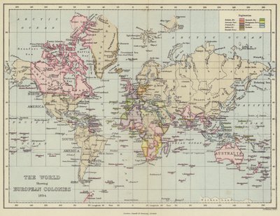De wereld met Europese koloniën door English School