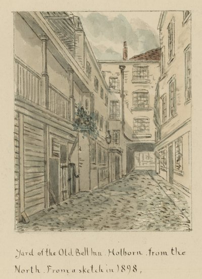De binnenplaats van The Old Bell Inn, Holborn, Londen, vanuit het noorden door English School