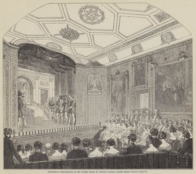 Theateruitvoering in de Rubenszaal, in Windsor Castle (gravure) door English School