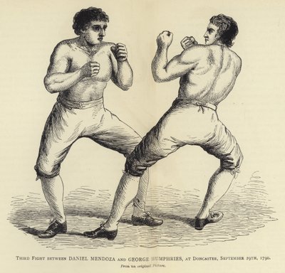 Derde gevecht tussen Daniel Mendoza en George Humphries, in Doncaster, 29 september 1790, naar een origineel schilderij door English School