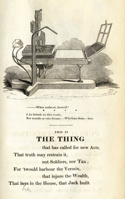 Dit is het Ding, illustratie uit The Political House that Jack Built door William Hone, gepubliceerd 1819 door English School