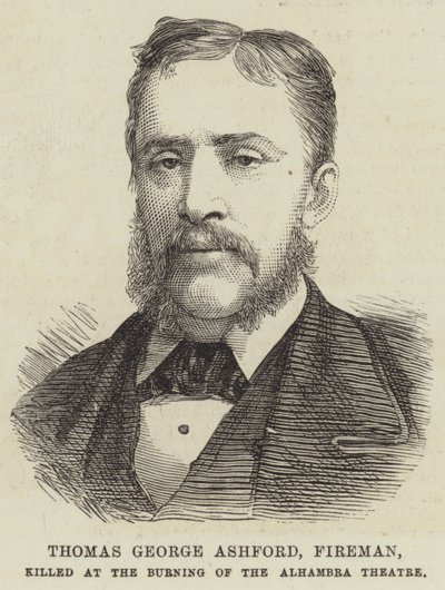 Thomas George Ashford, brandweerman, omgekomen bij de brand van het Alhambra Theatre door English School