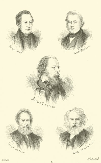 Thomas Hood, Lord Macaulay, Alfred Tennyson, Lord Lytton, Henry W Longfellow door English School