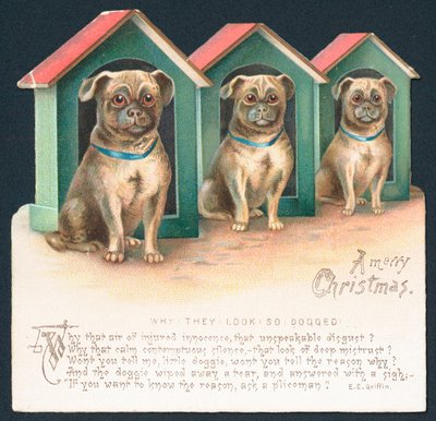 Drie honden in hokken, Kerstkaart door English School