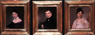 Drie Portretten van een Broer en Twee Zussen in Regency Kleding, c.1825 door English School