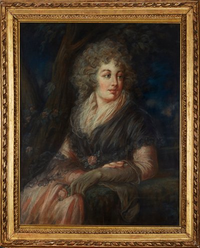 Driekwart Lengte Portret van een Dame in Achttiende Eeuwse Kleding door English School
