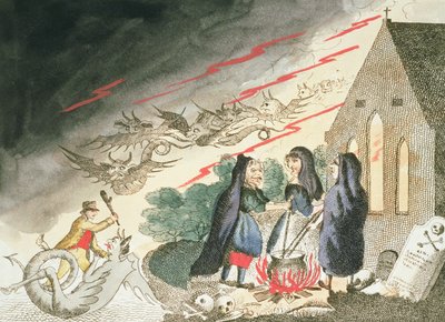 Drie Heksen op een Begraafplaats, ca. 1790s door English School