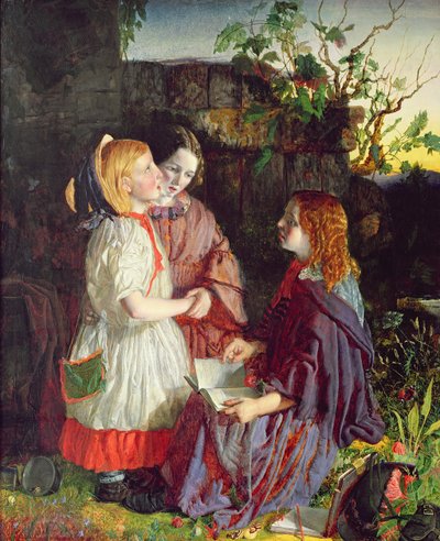 Drie jonge meisjes in een landschap, c.1860 door English School