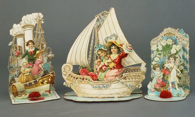 Drie pop-up chromolithografische Valentijnskaarten, c.1880-90 door English School