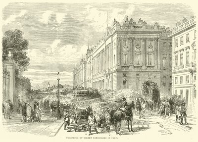 Straatbarricades opwerpen in Parijs, oktober 1870 door English School