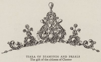 Tiara van Diamanten en Parels (gravure) door English School