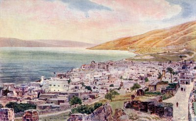 Tiberias en het Meer van Galilea, Israël, c.1910 (kleur litho) door English School