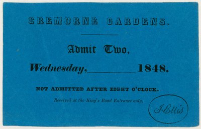 Toegangsbewijs voor Cremorne Gardens, Londen, 1848 door English School