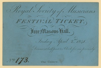 Ticket voor het Royal Society of Musicians Festival, Free Masons Hall door English School