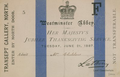 Kaartje voor de jubileum dankdienst van Hare Majesteit door English School