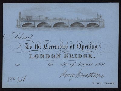 Toegangsbewijs voor de opening van London Bridge door English School