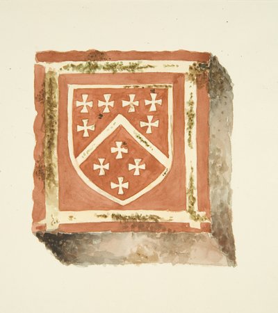 Tegel van de vloer van de kathedraal van Bristol met het wapen van Berkeley door English School