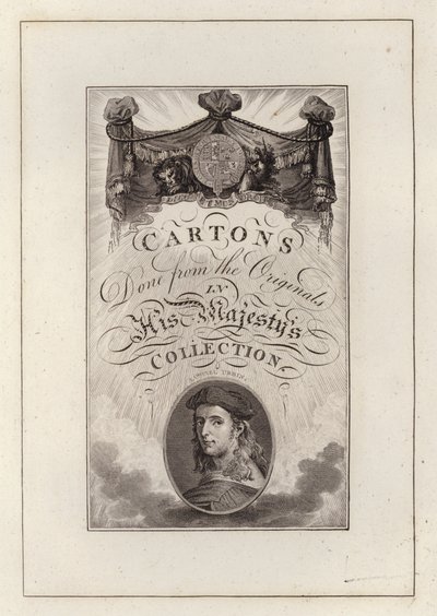 Titelpagina voor Cartons Gemaakt van de Originelen in de Collectie van Zijne Majesteit (gravure) door English School