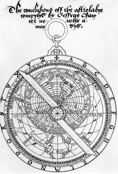 Titelpagina voor De Conclusies van de Astrolabye samengesteld door Geoffrey Chaucer, nieuw aangepast door Walter Stevins, c.1555 door English School