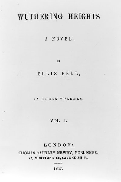 Titelpagina voor de eerste editie van Wuthering Heights door Ellis Bell (pseudoniem van Emily Bronte), gepubliceerd in 1847 door English School