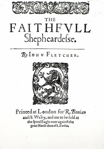 Titelpagina van The Faithfull Shepherdess door John Fletcher, c.1609 door English School