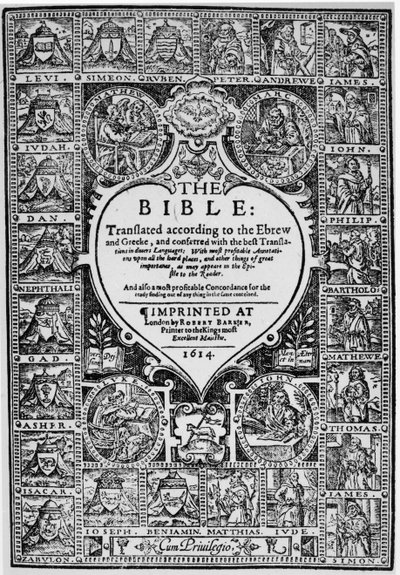 Titelpagina voor de Engelse vertaling van de Genève Bijbel, 1614 door English School