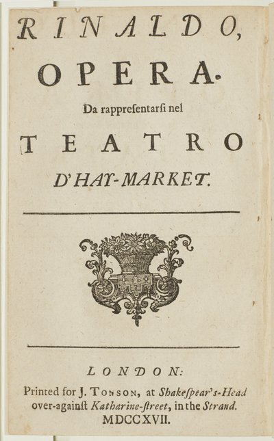 Titelpagina van het libretto van Händels opera 