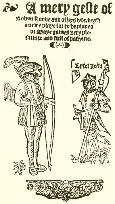 Titelpagina van Een vrolijk verhaal van Robin Hood, 1550 door English School