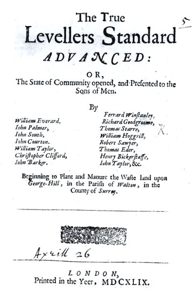 Titelpagina van The True Levellers Standard, gepubliceerd op 26 april 1649 door English School