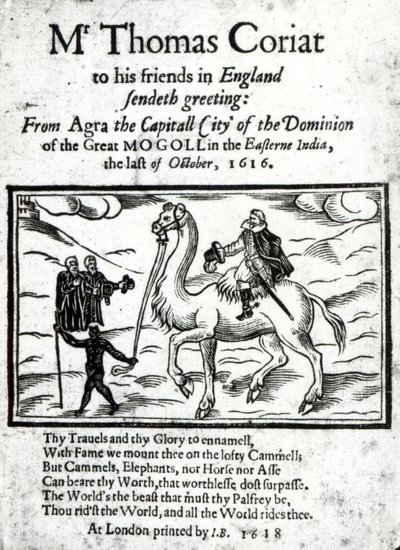 Titelpagina van Thomas Coryats postuum gedrukte verslag van zijn reizen in India, gepubliceerd in Londen, 1618 door English School