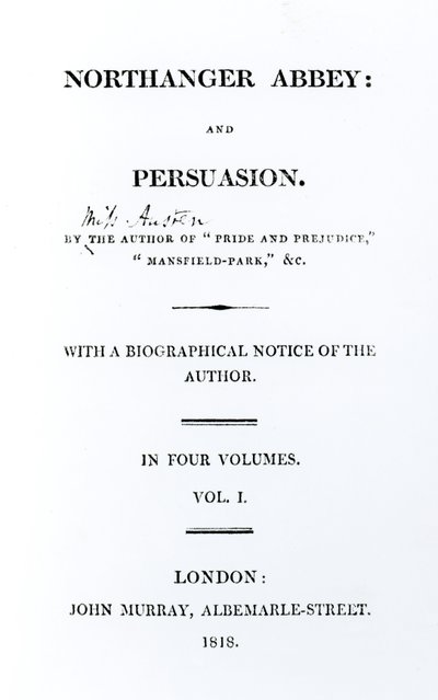 Titelpagina van Northanger Abbey en Persuasion door Jane Austen, eerste editie, 1818 door English School