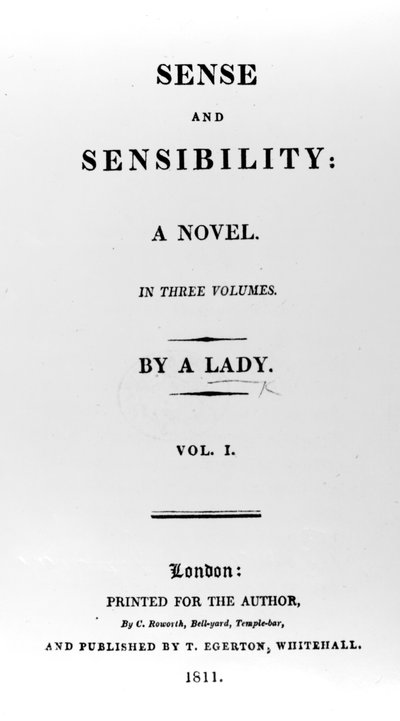 Titelpagina van Sense and Sensibility door Jane Austen, eerste editie, 1811 door English School