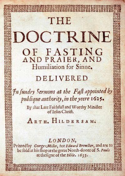 Titelpagina van The Doctrine of Fasting door Arthur Hildersam, 1633 door English School