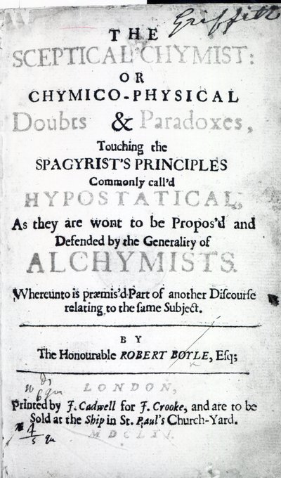 Titelpagina van The Sceptical Chymist door Robert Boyle, 1661 door English School