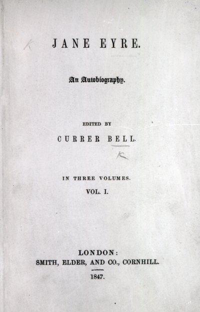 Titelpagina van de eerste editie van Jane Eyre door Charlotte Bronte, 1847 door English School