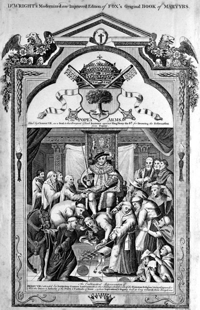 Titelpagina, The Popes Arms uit The New and Complete Book of Martyrs, door Paul Wright door English School