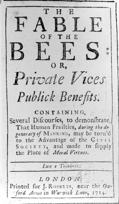 Titelpagina van The Fable of the Bees door Bernard de Mandeville, 1714 door English School