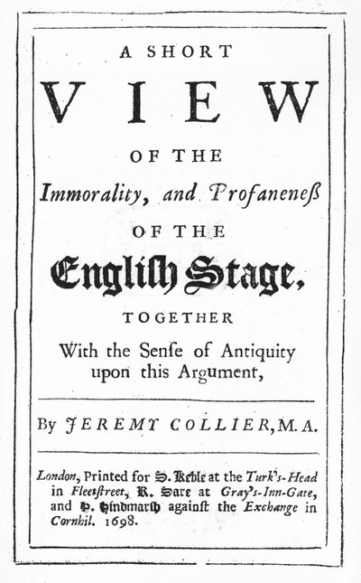 Titelpagina van A Short View of the Immorality and Profaneness of the English Stage door Jeremy Collier, 1698 door English School