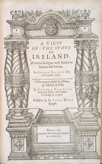 Titelpagina van A View of the State of Irelande en The Historie of Irelande, 1633 door English School