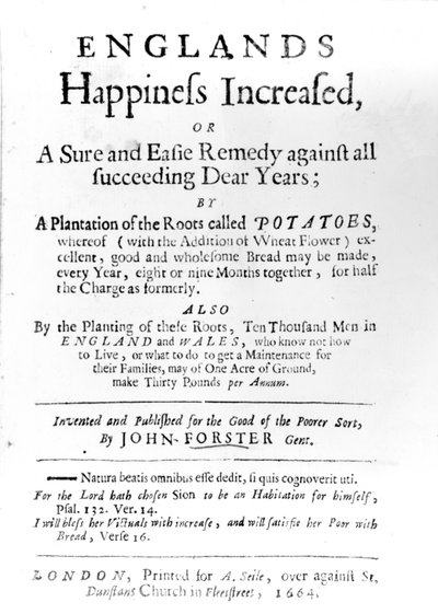 Titelpagina van Englands Happiness Increased door John Forster, gepubliceerd in 1664 door English School