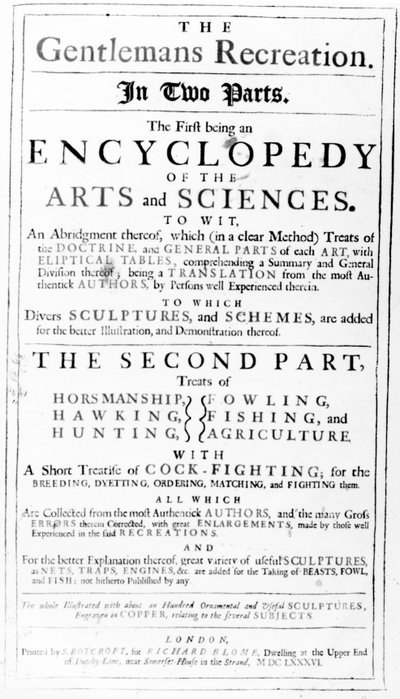 Titelpagina van The Gentlemans Recreation, gepubliceerd door Richard Blome, 1686 door English School