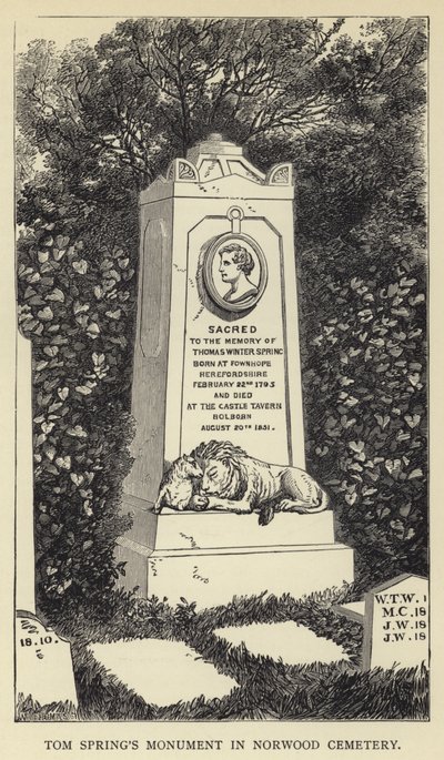 Tom Springs monument op Norwood Cemetery door English School