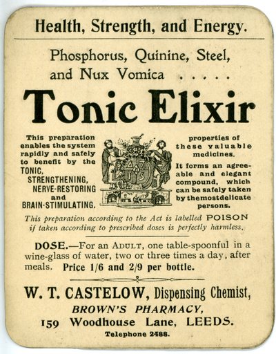 Etiket van Tonic Elixir, begin door English School