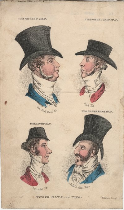 Modieuze hoeden en dassen, ca. 1815-20 door English School